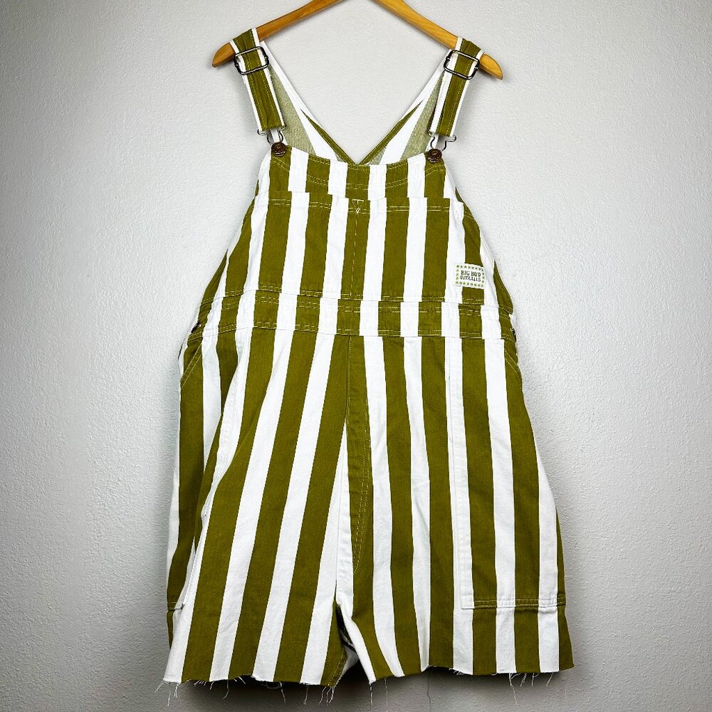 Big Bud Press Overalls Romper Shortalls Jumper Stripe Olive Green 2XL